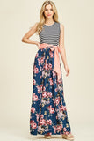 Floral Maxi Dress with Striped Casual Top