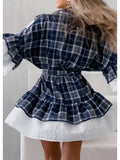 Plaid Elegance Ruffle Shirt Dress
