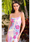 Sleeveless Floral Applique Sequin Sheath Dress