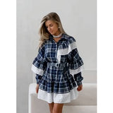 Plaid Elegance Ruffle Shirt Dress