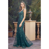 Butterfly Appliques with Low V Neck Prom Dress