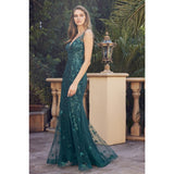 Butterfly Appliques with Low V Neck Prom Dress