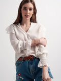 Volume Sleeve Blouse with Cuff Sleeve in Oyster