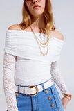 White Lace Bodycon Off the Shoulder Top