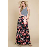 Floral Maxi Dress with Striped Casual Top