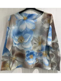 Coblu Blue Floral Round Knit Printed Sweater (case of 2)