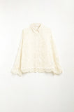 Romantic Beige Lace Shirt with Balloon Sleeves
