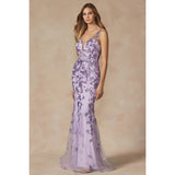 Butterfly Appliques with Low V Neck Prom Dress