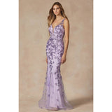 Butterfly Appliques with Low V Neck Prom Dress