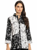 Black and White Abstract Print Button Up Blouse