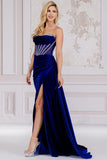 Sweetheart Embellished Neckline Velvet Dress