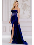 Sweetheart Embellished Neckline Velvet Dress