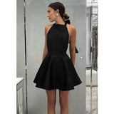 Halter Bow-Back Flare Mini Dress