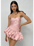 Blush Satin Bubble Mini Dress