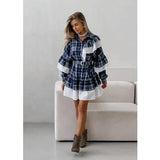 Plaid Elegance Ruffle Shirt Dress