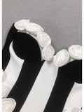 Monet Strapless Rosette Mini Dress – Black & White Sculpted Fit-And-Flare