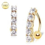 14Kt Yellow Gold Navel Ring with Top Down Gems