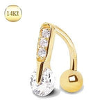 14Kt Yellow Gold Navel Ring with Top Down Gems
