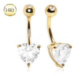 14Kt Yellow Gold Navel Ring with Large Clear Prong Set CZ