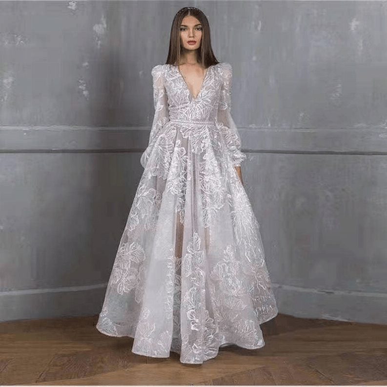 Sleeveless Bottom Dress and Embroidered Sheer Prom Dress White / XXL / 1 1710-171000035891