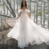 Sweetheart Off Shoulder A-Line Illusion Princess Bridal Gown Wedding Dress