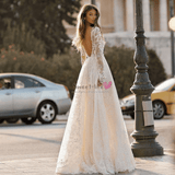 Sexy Backless Floral Lace Long Sleeves Wedding Dress