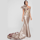 One-Shoulder Sleeveless Long Satin Formal Evening Party Banquet Gowns L / 1 1710-171000036463
