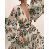 Mesh Embroidery Sexy Dress Women Cute Lantern Sleeve Dinner Dress XXL / 1 1710-171000037565