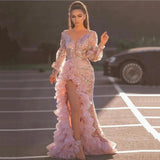 Pink Side Split Ruffles Evening Gown Celebrity Dress Pink Side Split Ruffles Evening Gown Celebrity Dress 