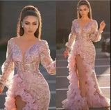 Pink Side Split Ruffles Evening Gown Celebrity Dress Pink Side Split Ruffles Evening Gown Celebrity Dress 